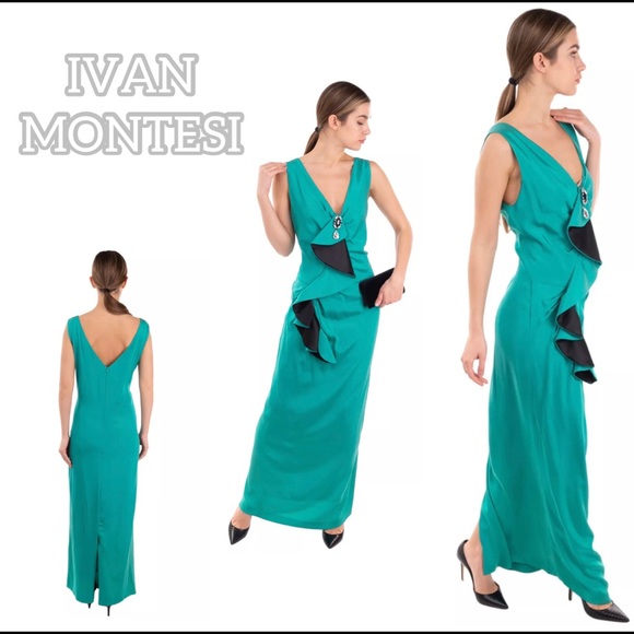 Holiday Sale ✨ IVAN MONTESI • Green Silk Evening Gown • Sz 4-6 RETAIL $2345USD - Picture 8 of 8
